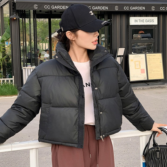 리치언니 여성용 매트한 크롭 숏 패딩 점퍼