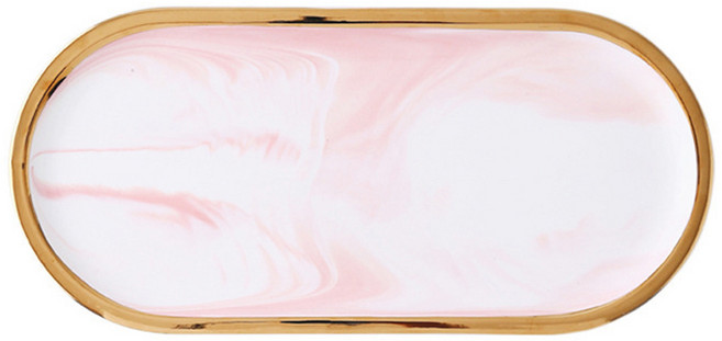 풀커버링 다용도 인테리어 촬영 정리 소품 대리석 마블 골드 트레이, 핑크