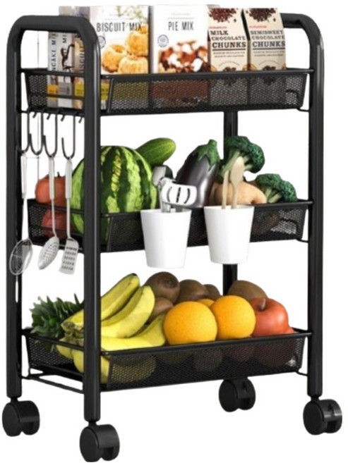 小麥購物 多層整理置物架 L1246, 黑色, 3層
