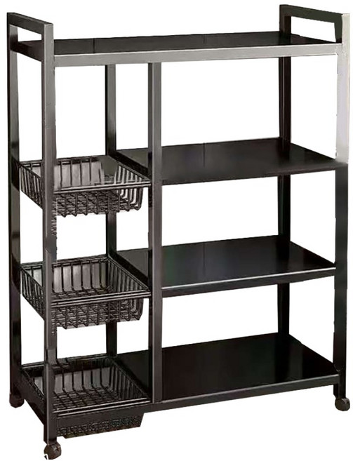 小麥購物 多功能落地式鍋具儲物收納架 3網4層, 1個, 黑色