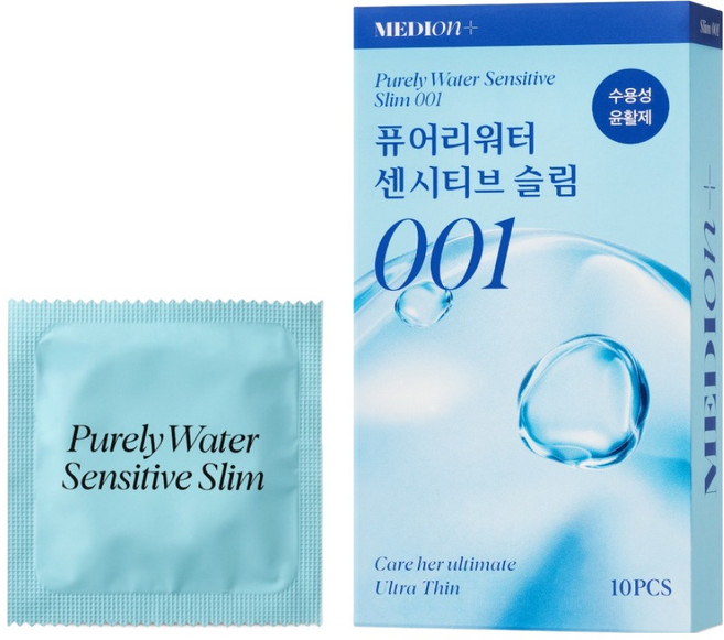 메디온 퓨어리워터 센시티브 슬림 001 콘돔, 10개입, 1개