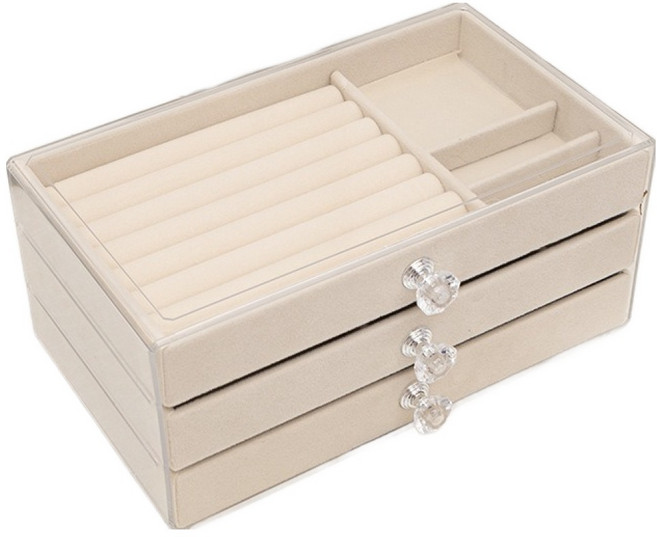 리빙웍스 3단 크리스탈 손잡이 쥬얼리 보관함, 베이지, 1개