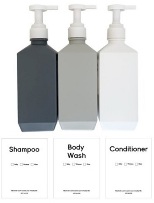 뉴앤룩 욕실 디스펜서 폴리공병 3종 + 방수 스티커 3종 세트, 다크그레이, 그레이, 화이트, 1세트