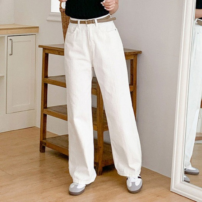 토마토팩토리 여성용 롱/숏 기장 루비티 하이웨스트 와이드 코튼 팬츠