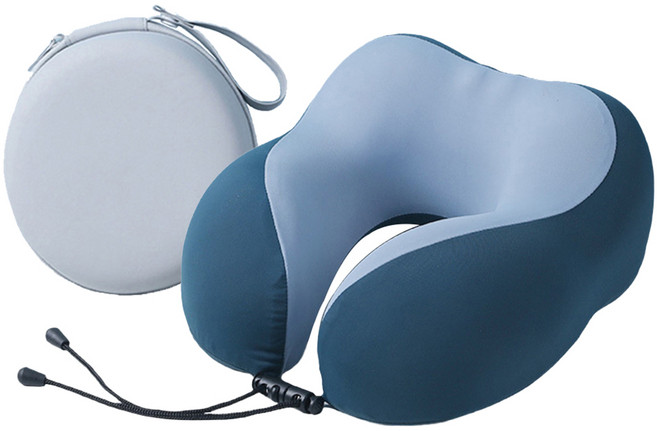 StarGo 慢回彈記憶棉雙駝峰護頸枕 附收納盒, 深藍色