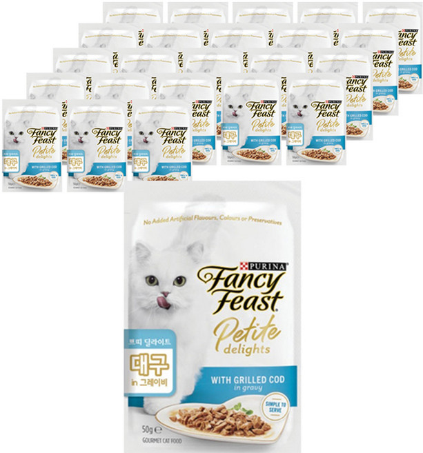 팬시피스트 고양이 쁘띠딜라이트 습식 주식 파우치, 대구, 50g, 24개