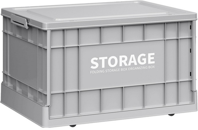 FAmILyLIFE 生活 工業風附輪可疊加折疊收納箱 47L, 水泥灰, 1個