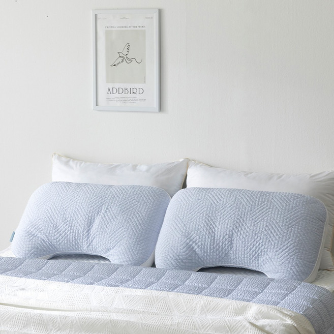 홈랩 시어서커 퍼펙트 기능성 일체형 어깨편한 기절베개, 2개, 블루그레이