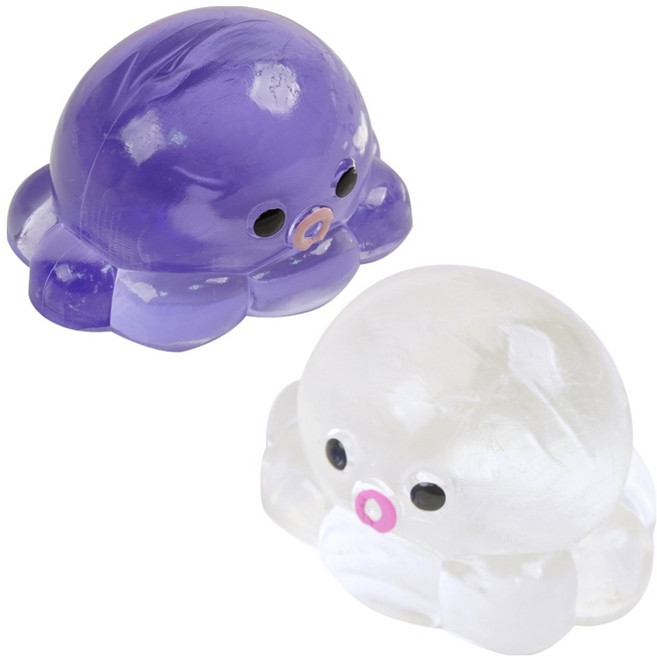 포포팬시 말랑쫀득 동글동글 문어 투명한 무너 말랑이, 연보라, 클리어, 2개
