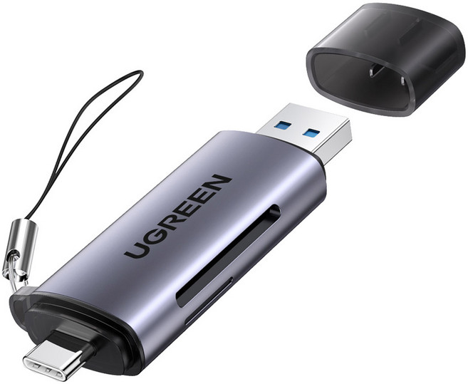 유그린 C타입 USB3.0 고속 SD TF 멀티 카드 리더기, 그레이, 1개, CM185