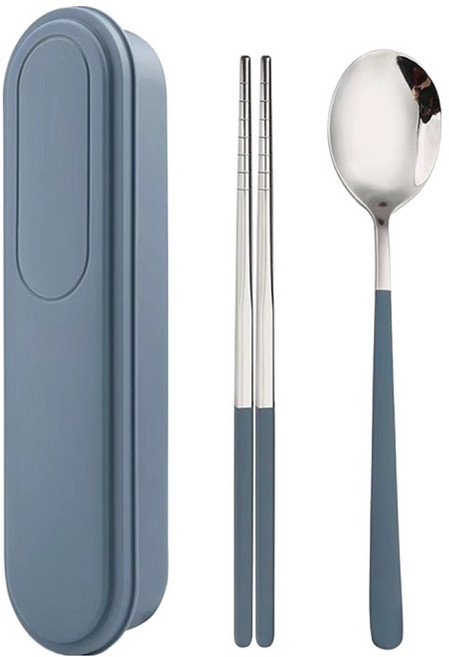 틸하우스 무소음 스테인리스304 수저 세트, 블루, 숟가락 + 젓가락 + 수저케이스, 1세트