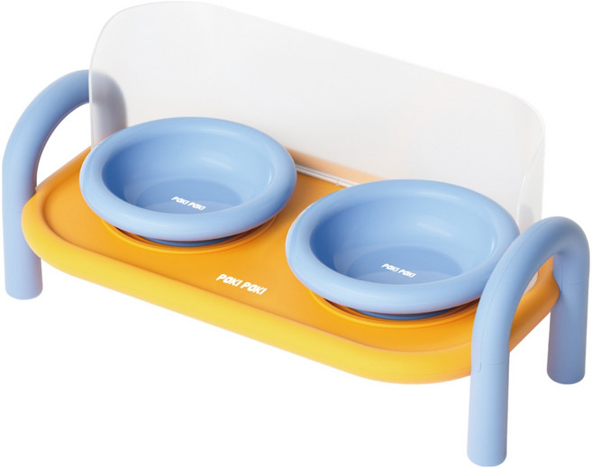 퍼키퍼키 반려동물 해피더블팟 테이블 + 식기 2p 세트, 1세트, Skyblue + Yellow