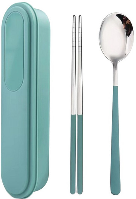 틸하우스 무소음 스테인리스304 수저 세트, 그린, 숟가락 + 젓가락 + 수저케이스, 1세트