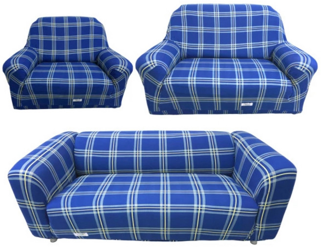 Osun 圖騰系列 一體成型防蹣彈性沙發套/沙發罩 1 + 2 + 3人座 CE-173, 1件, 深藍格紋