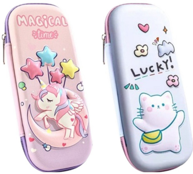 투데이리빙 프리미엄 3D EVA 입체 귀여운 캐릭터 멀티 필통 2종세트 R98298E, 핑크, 블루, 1세트