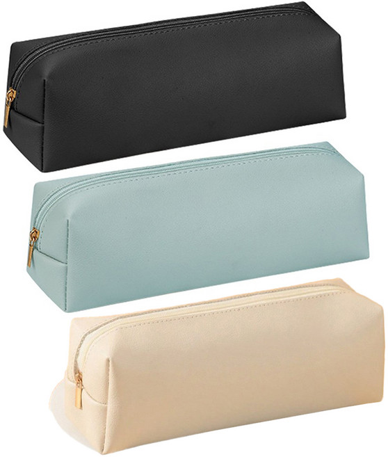 투데이리빙 가죽 대용량 심플 모던 고급 지퍼 펜슬 파우치 3종 세트 R98289Z, 블랙, 민트, 베이지, 1세트
