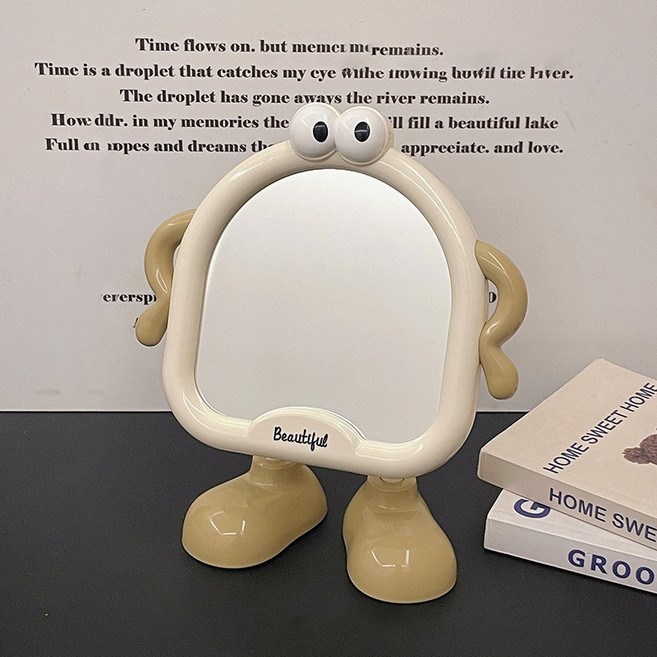 귀여운 왕눈이 컴퓨터책상 탁상 화장거울 세로형, 아이보리