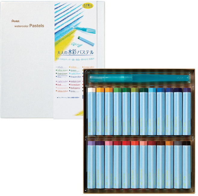 펜텔 비스타쥬 수채 파스텔 + 워터 브러쉬 세트 GHW1-12, 24색, 1세트