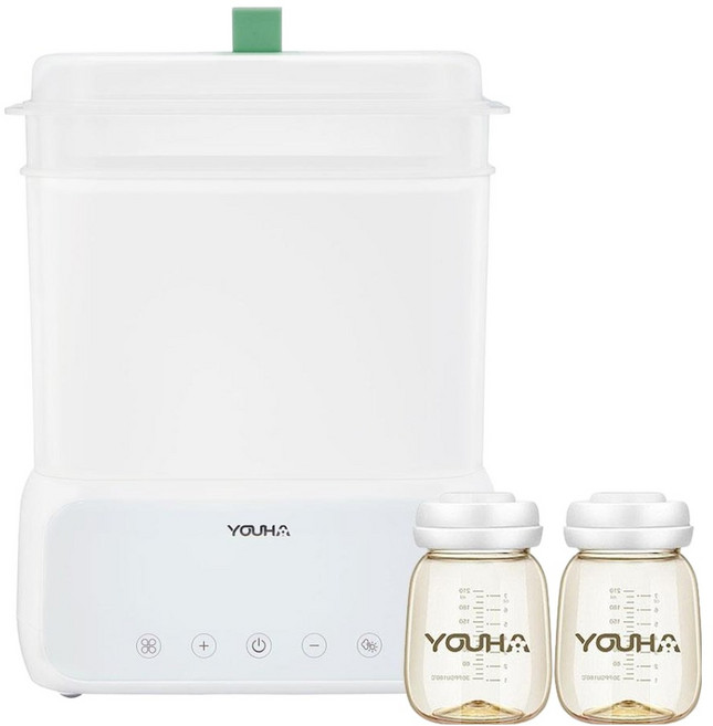 YOUHA 優合 多功能消毒烘乾鍋 附PPSU寬口儲乳瓶 210ml 2個, YH-2030, 白色