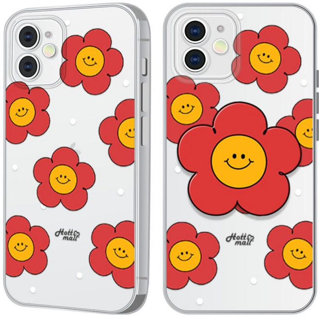 hottmall 微笑花朵圖案手機殼 MOA0442 + 智慧支架組合