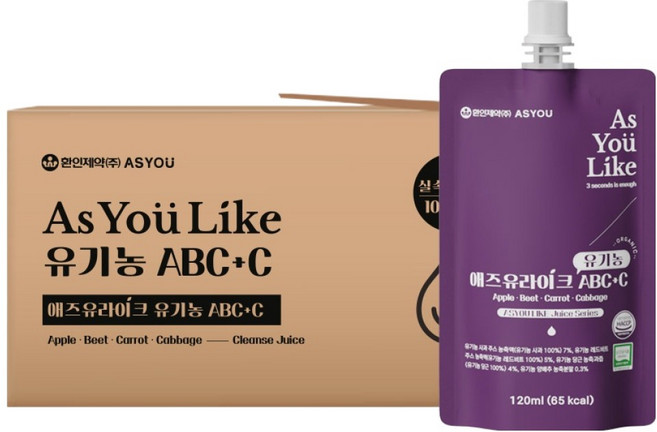 애즈유 환인제약 라이크 유기농 ABC+C 주스 100p, 120ml, 1박스