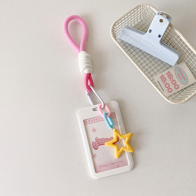 포토카드 학생증 케이스 파스텔 스타 키링, 화이트, 1개
