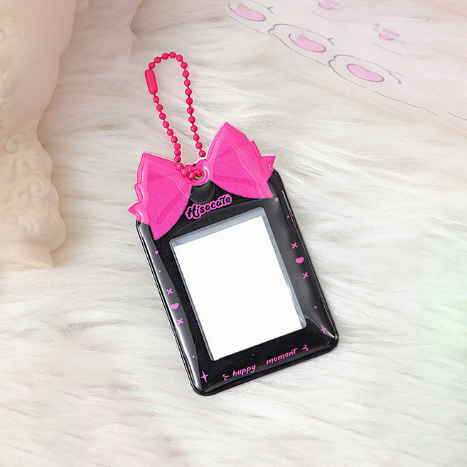 귀여운 리본 포토 카드 홀더 볼 키링, 블랙, 1개