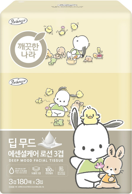 깨끗한나라 에센셜케어 로션 미용티슈 3겹, 180매, 3개