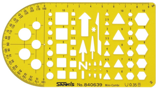 산키스 템플레이트 제도 모형자 측량용형판 135 x 75 mm NO.840639, 1개
