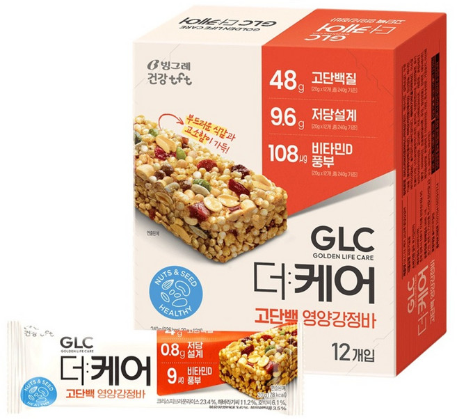 티에프티 GLC 더케어 고단백 영양강정바 12p, 240g, 1개