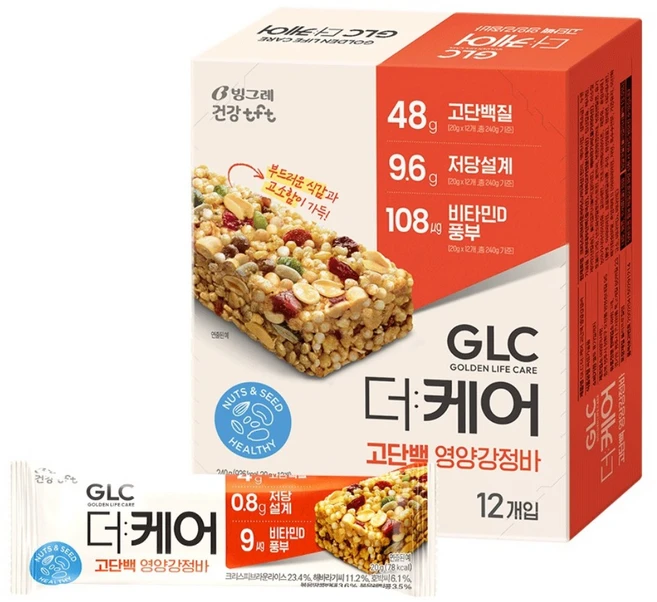 티에프티 GLC 더케어 고단백 영양강정바 12p, 240g, 1개 - 쿠팡