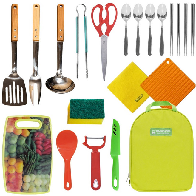 벅703 캠핑 키친툴 조리도구 21종 세트, 혼합색상, 1세트