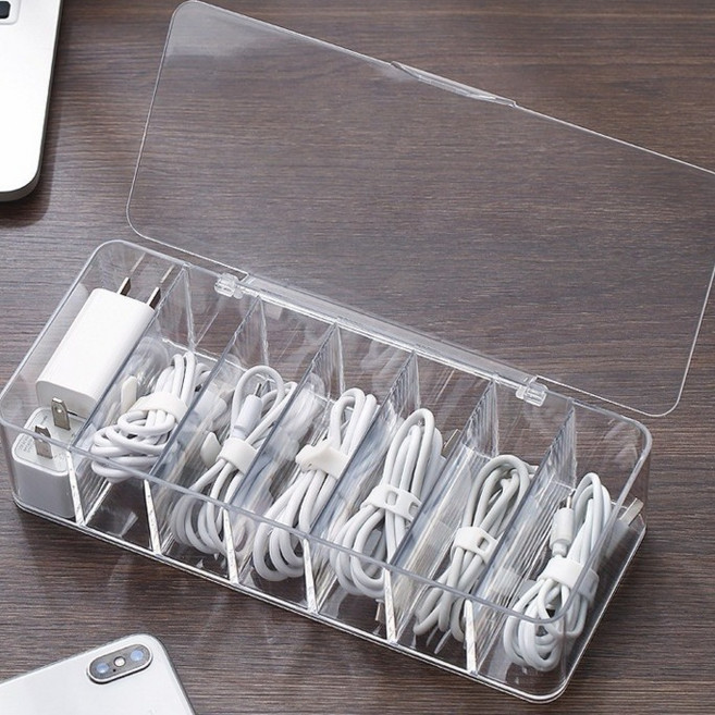 어썸피플 아크릴 이어폰 USB 케이블 정리함 7칸 덮개형, 투명, 1개