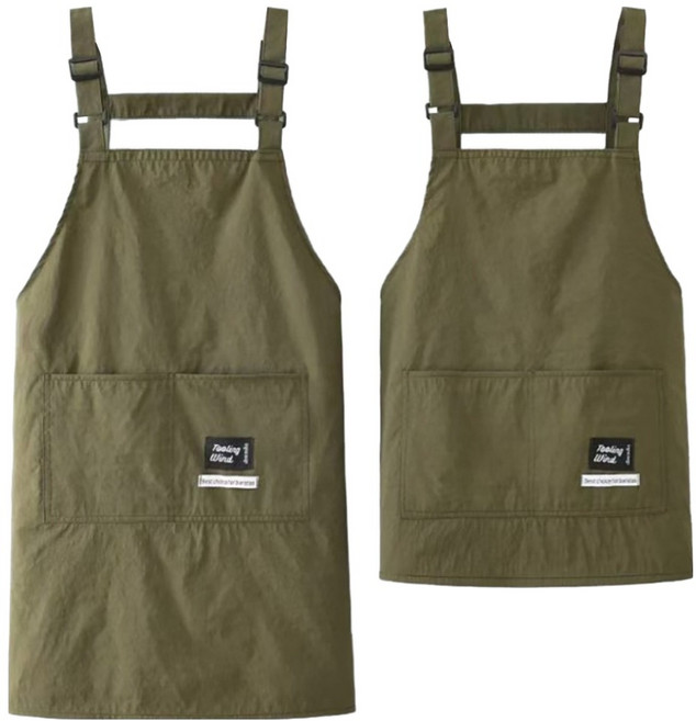 다퍼남 버클 조절 조끼형 앞치마 롱 + 숏 세트, 올리브 그린, 1세트