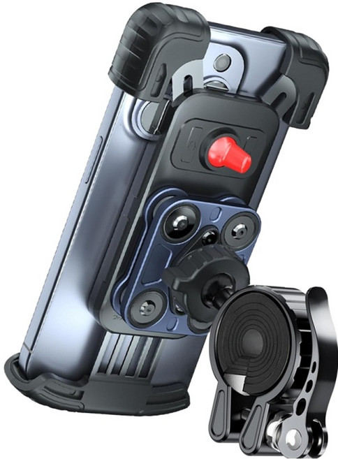 아이베리 프리미엄 충격방지 이중 고정 원핸드 오토바이 휴대폰 거치대, 블랙, 핸들바형