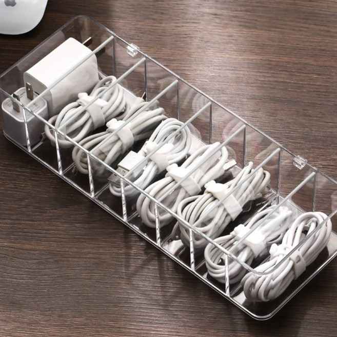 어썸피플 아크릴 이어폰 USB 케이블 정리함 8칸 오픈형, 투명, 1개