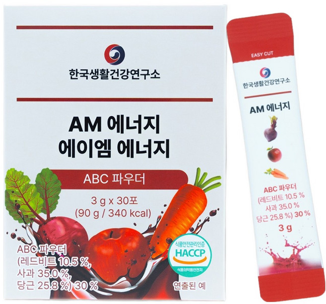 한국생활건강연구소 ABC 파우더 AM에너지 멀티 비타민 B C 믹스베리맛 30p, 1박스, 90g