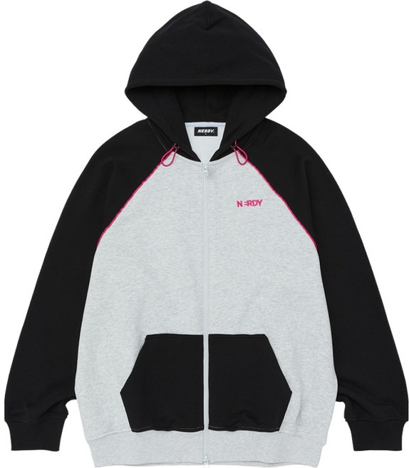 널디 남녀공용 숄더 파이핑 래글런 후디 집업