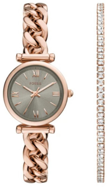 FOSSIL Carlie 優雅羅馬時刻手錶手鍊2件組 不鏽鋼鍊帶 ES5378SET 28mm