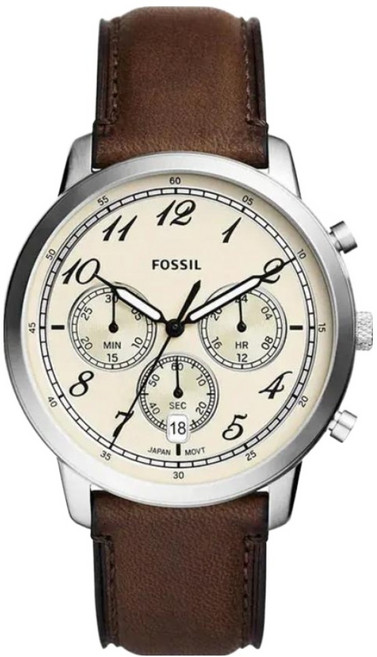 FOSSIL Neutra 新雅仕 復古三眼皮革帶腕錶 FS6022 44mm