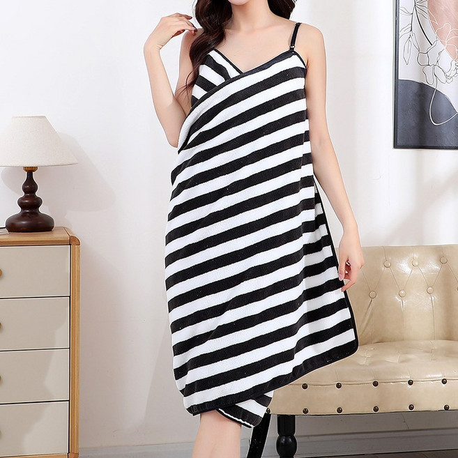 앤티스 도톰 극세사 나시 랩 원피스 비치 샤워가운, 스트라이프블랙, 1개