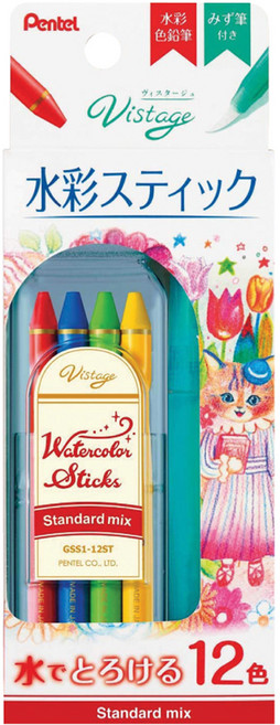 펜텔 비스타쥬 수채 스틱 스탠다드 칼라 + 워터 브러쉬 GSS1-12ST, 1세트, 12색