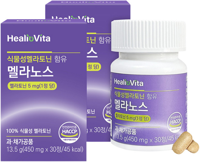 healiovita 멜라노스식물성 멜라토닌 5mg 13.5g, 2개, 30정