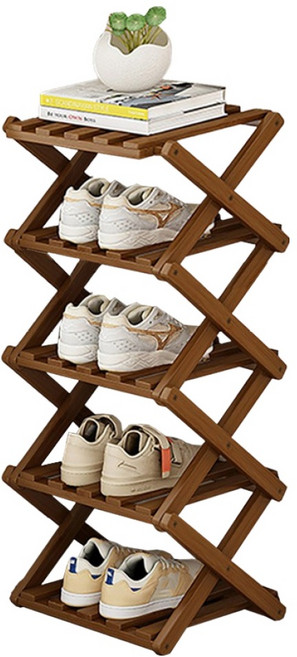 小麥購物 竹製免安裝折疊收納鞋架 L1448 26 x 26 x 71cm 5層, 茶色, 1個