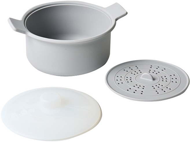 모던하우스 채반이 포함된 올실리콘 전자레인지 찜기 1.4L, 그레이, 1개