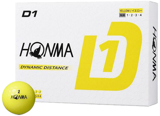 HONMA Golf 本間高爾夫 D1 Dynamic Distance 2層高爾夫球 BT2401, 黃色, 12顆, 1盒