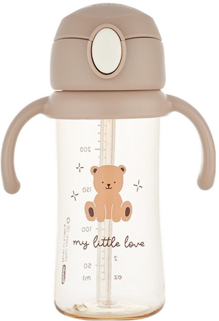 에디슨 유아용 리틀러브 PPSU 원터치 빨대컵, 베이지 곰돌이, 250ml, 1개
