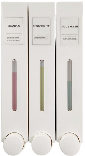 무타공 욕실 샴푸 바디워시 디스펜서 3구, 화이트, 1개