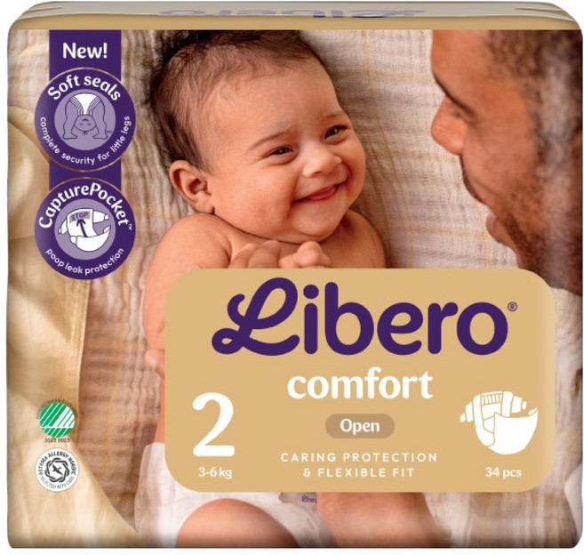 Libero 麗貝樂 Comfort 黏貼型尿布 3~6kg, 第2階段, 34片