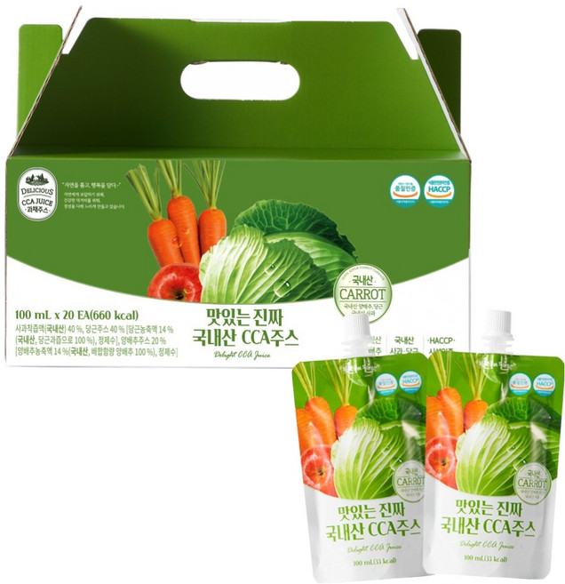 유기농마루 정품 맛있는 진짜 국내산 CCA 주스, 2L, 1박스